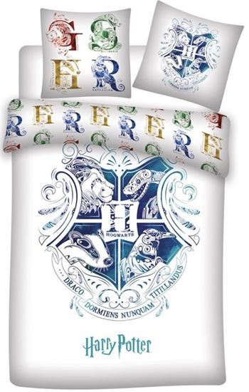 Harry Potter beddengoed - 140x200 cm - Blauw Zweinstein wapenschild - Omkeerbaar dekbed - 100% katoenen beddengoedset