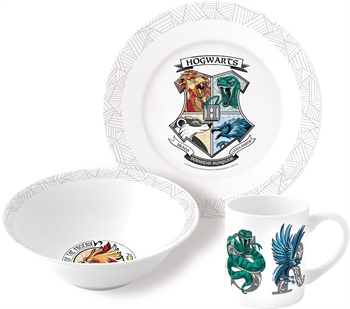 Harry Potter servies voor kinderen in keramiek - Eetservies in 3 delen voor kinderen - Wapenschild van Zweinstein