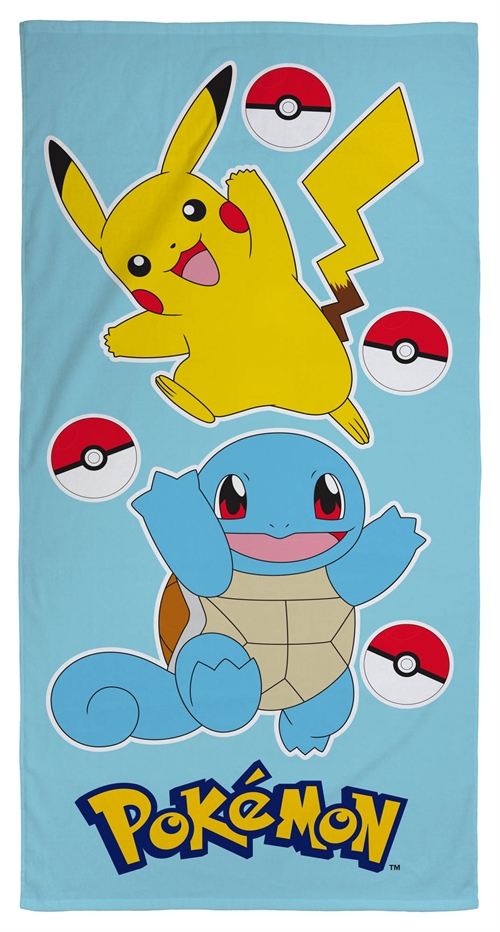 Pokémon handdoek - 70x140 cm - Kinderhanddoek met Pikachu en Squirtle - Badhanddoek 100% Katoen