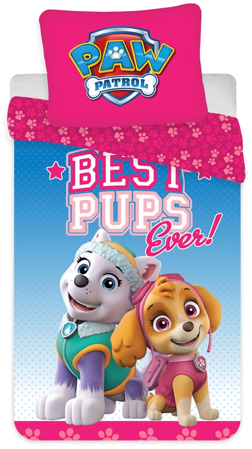 Roze beddengoed 140x200 cm - Paw Patrol beddengoedset met Everest en Skye - Omkeerbaar ontwerp - 100% katoen