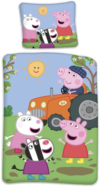 Kinderbeddengoed - 140x200 cm - Peppa Pig op het platteland - Omkeerbaar dekbedovertrek - 100% katoenen beddengoedset