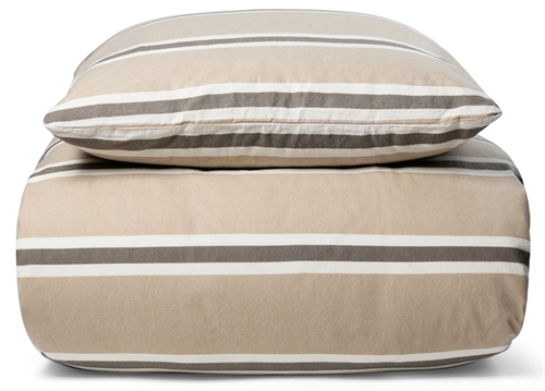 Beddengoed 200x220 cm - Stripe beige, flanel beddengoed - Gestreept beddengoedset - 100% katoenflanel - Nordstrand Home