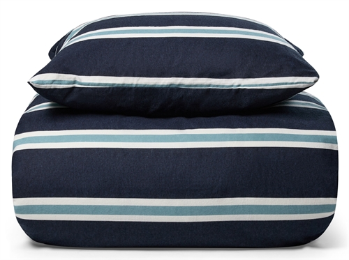 Beddengoed 200x220 cm - Blauw gestreept flanel beddengoed - Gestreept beddengoedset - 100% katoenflanel - Nordstrand Home