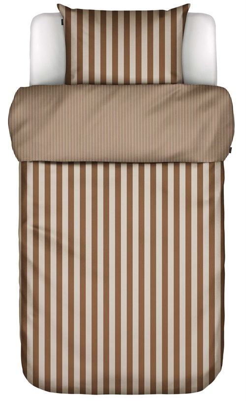 Marc O\'Polo beddengoed - 140x220 cm - 100% enzymgewassen katoenen bedset - Classic Stripe Toffee Brown beddengoed.