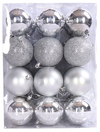 Kerstballen - Zilver - Pak van 24 stuks Afmeting: 8 cm in doorsnee