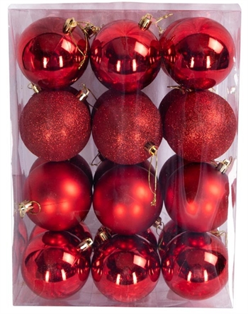 Kerstballen - Rood - Verpakking van 24 st. Afmeting: 8 cm in doorsnee