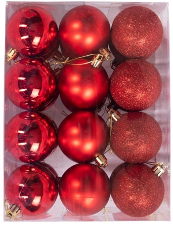 Kerstballen - Rood - Verpakking van 24 st. Diameter: 6 cm