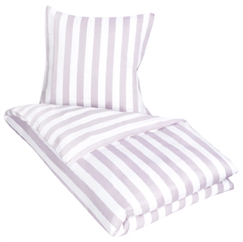 Gestreept beddengoed voor lits jumeaux dekbed - 240x220 cm - Zacht katoen satijn - Nordic Stripe - Lavendel en witte beddenset