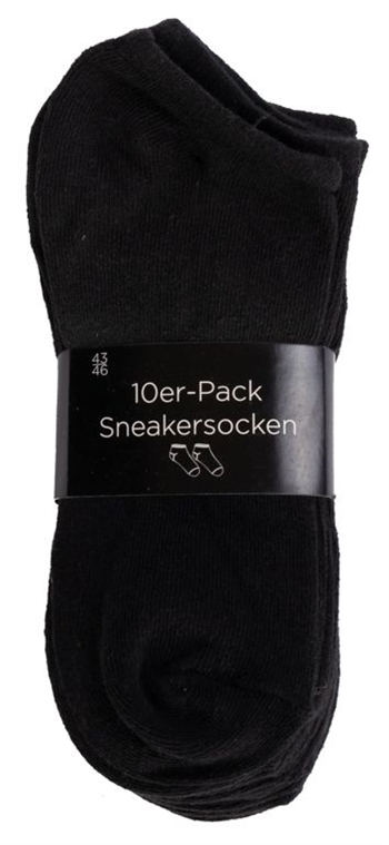 Footies - 10 paar zwarte enkelsokken - Maat 43-46 - Moderne unisex sokken