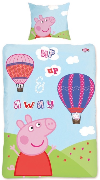 Peppa Pig beddengoed - 140x200 cm - Peppa Pig - Up up away - Dekbedovertrek met 2 ontwerpen - 100% katoen beddengoed