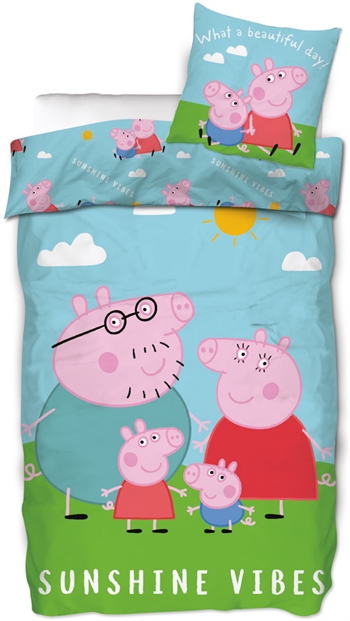 Peppa Pig beddengoed - 150x210 cm - Familie Pig - Beddengoedset met 2 in 1 ontwerp - 100% katoen