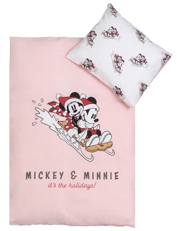 Kerst beddengoed voor baby\'s 70x100 cm - Mickey en Minnie - Kerstmotief Roze - 100% katoen