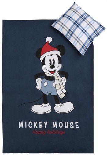 Kerst beddengoed voor junioren - 100x140cm - Mickey Mouse - Kerstmotief Blauw - 100% katoen