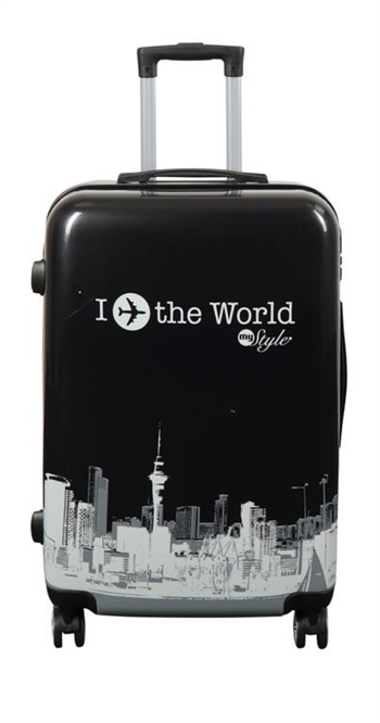 Koffer - Hardcase koffer - Grootte Medium - Koffer met motief - New York City - Zwart - Exclusieve lichtgewicht reiskoffer