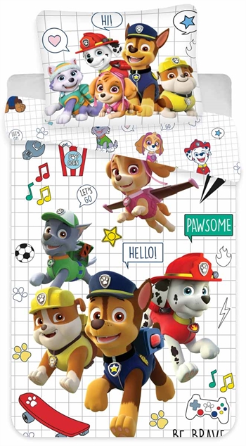 Junior beddengoed 100x140 cm - Paw Patrol - Pawsome - 2 in 1 ontwerp - 100% katoenen beddengoedset