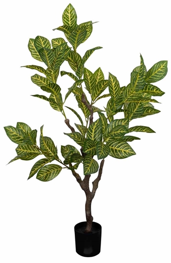 Kunst Groene Croton Plant - Hoogte 115 cm - Eén stam met groene bladeren - Kunstplant voor op de vloer