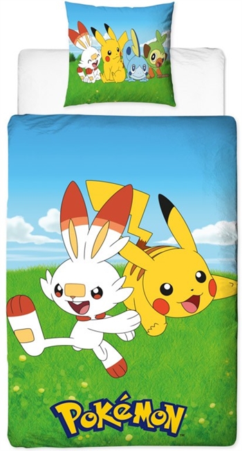 Pokemon beddengoed - 140x200 cm - Pikachu en Scorbunny - 2-in-1 beddengoedset - Dekbedovertrek in 100% katoen