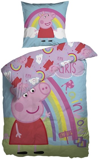 Biologisch Peppa Pig beddengoed 140x200 cm - Peppa Pig en de regenboog - Kinderbeddengoed - Omkeerbaar beddengoedset van 100% biologisch katoen