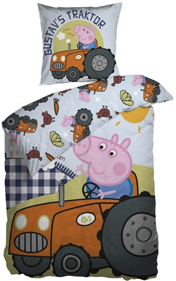 Biologisch Peppa Pig beddengoed 140x200 cm - Gustav Pig kinderbeddengoed - Omkeerbare beddengoedset van 100% biologisch katoen