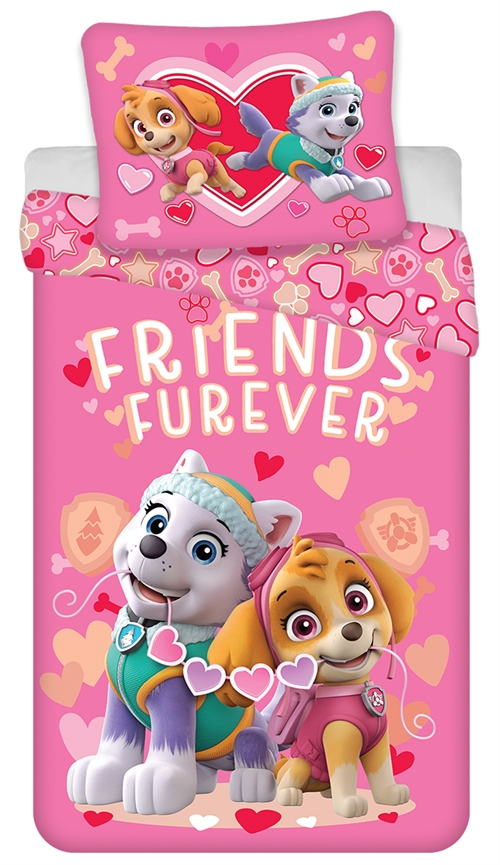 Roze beddengoed 140x200 cm - Paw Patrol beddengoedset met Everest en Skye - Omkeerbaar ontwerp - 100% katoen