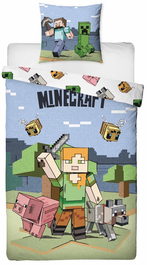 Minecraft beddengoed 100% zacht katoen - 140x200 cm - Alex omkeerbare bedset met 2 motieven  - Dekbedovertrek met Minecraft