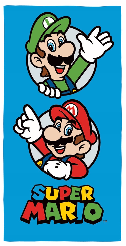 Super Mario handdoek - 70x140 cm - Kinderhanddoek met Mario en Luigi - Badhanddoek 100% Katoen