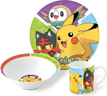 Pokémon servies voor kinderen in keramiek - 3-delige eetset voor kinderen - Pikachu, Rowlet, Litten en Popplio