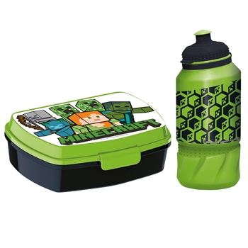 Minecraft lunchbox en waterfles - lunchboxset in 2 delen voor kinderen - Alex, Creeper en Zombie