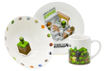 Minecraft kinderservies in keramiek - 3-delige eetset voor kinderen - Create, explore, survive