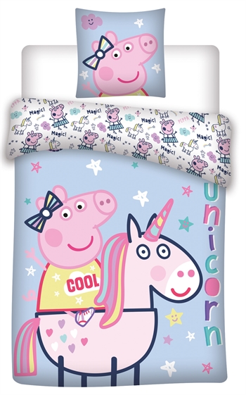 Peppa Pig beddengoed - 140x200 cm - Peppa Pig en eenhoorn - Beddengoedset met 2-in-1 ontwerp - 100% katoen