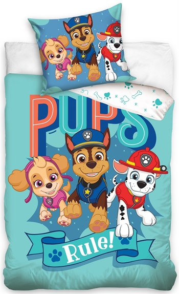 Paw Patrol beddengoed - 150x210 cm - Pups Rule! - Dekbedovertrek met 2-in-1 ontwerp - 100% katoenen bedset