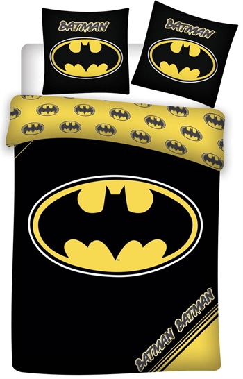 Batman beddengoed - 140x200 cm - Batman logo en kleine emblemen - 2-in-1 beddengoedset - 100% katoen