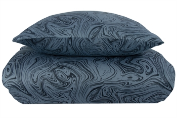 Beddengoed met patroon 150x210 cm - 100% zacht katoen satijn - Marble dark blue - By Night beddenset