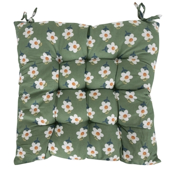 Stoelkussen - 35x35x6 cm - Groen tuinkussen met bloemen