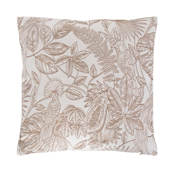 Sierkussen - 45x45 cm - Zandkleurig met print van vogels en bladeren - Zacht kussen voor de bank van Borg Living