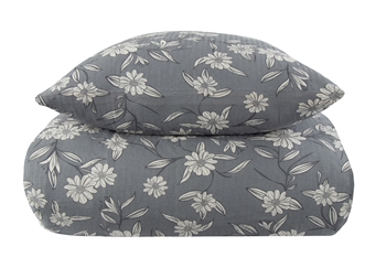 Beddengoed tweepersoons dekbed 200x220 cm - Grey Leaves - seersucker - Borg Living tweepersoons dekbedovertrek