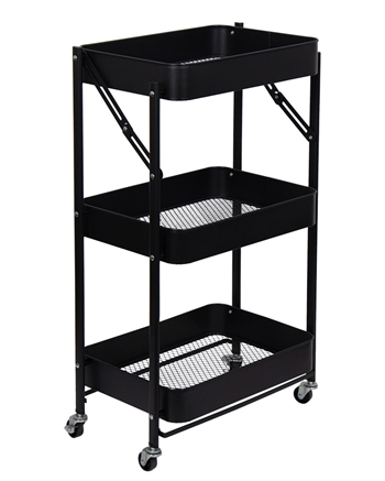 Rijdende trolley met 3 opbergmanden - 78x45x30 cm - Zwarte metalen trolley - Gemakkelijk opbergen