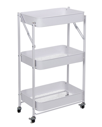 Trolley op wielen met 3 manden - 78x45x30 cm - Witte metalen trolley - Makkelijk opbergen