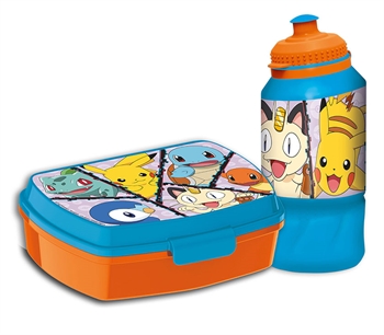 Pokémon lunchbox en drinkfles - 2-delige lunchboxset voor kinderen - Pikachu, Bulbasaur, Charmander, Piplup, Squirtle en Meowth