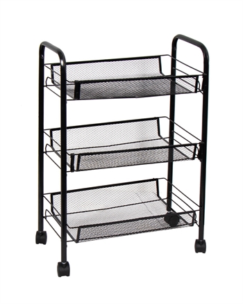 Trolley met 3 uitneembare manden - 64x45x26 cm - Zwart metalen trolley op wieltjes