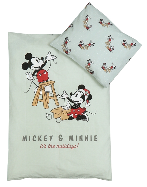 Kerst beddengoed voor baby 70x100 cm - Mickey en Minnie - Kerstmotief in mintgroen - 100% katoen