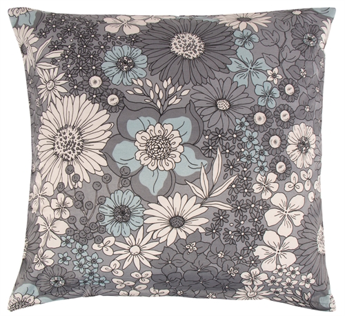 Kussensloop 60x63 cm - Zwart bloemen kussensloop in polycotton - Borg Living