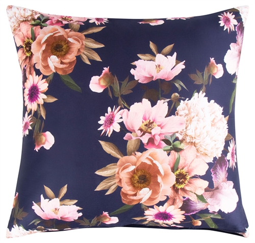 Kussensloop 60x63 cm - Dark blue flower - 2 in 1 design - Kussensloop van 100% katoen satijn