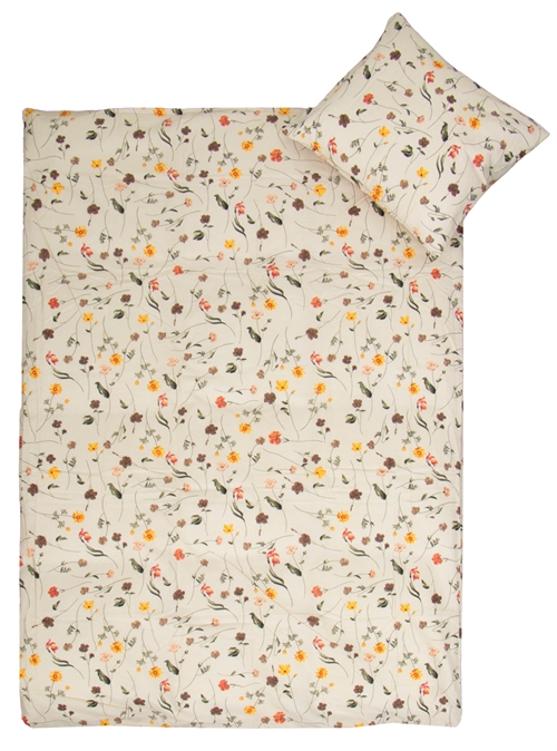 Junior beddengoed 100x140 cm - Beige met lentebloemen - 100% katoenen set