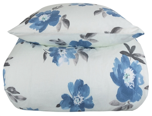 Flanel beddengoed - 200x220 cm - Bloemen beddengoed blauw - 100% katoen - Gardenia blauw - Nordstrand Home beddengoedset