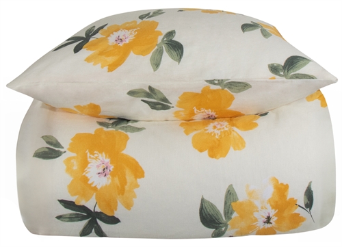 Flanel beddengoed - 140x200 cm - Bloemen beddengoed geel - 100% katoen - Gardenia Geel - Nordstrand Home beddengoedset