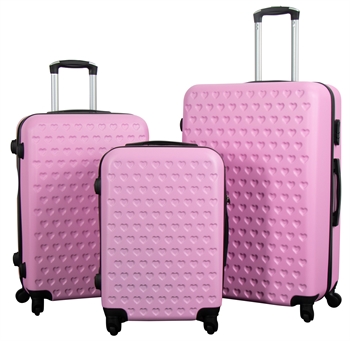 Kofferset - 3 stuks Hardcase koffer aanbieding - Roze koffer met hartjes