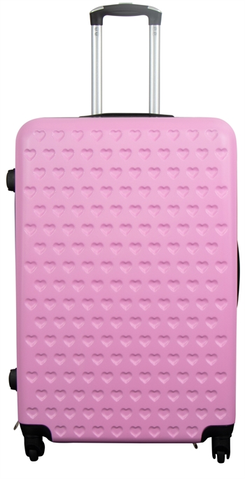 Grote roze koffer met hartjes hardcase koffer aanbieding - Exclusieve reiskoffer