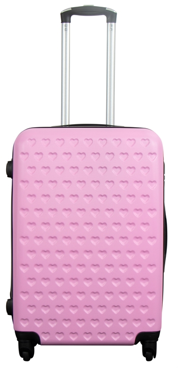 Middelgrote koffer - Roze met hartjes hardcase koffer - Exclusieve reiskoffer met 4 wielen