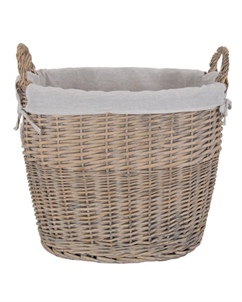 Gevlochten mand met handvat - 41x50x36 cm - Grote rotan mand met stoffen voering